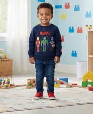 Marvel Toddler Sizing 18M ,3T Graphic Crewneck Sweatshirt Dark Navy Blue Top NWT