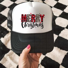 Vintage Snapback Trucker Hat Merry Christmas Trucker Hat Plaid Xmas Hat