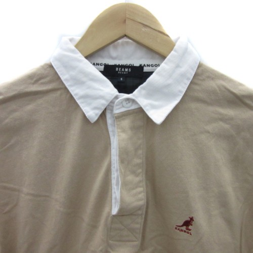 BEAMS HEART x KANGOL LAGER SHIRT POLO SHORT SLEEVE LOGO EMBROIDERY S BEIGE Used - Picture 3 of 4