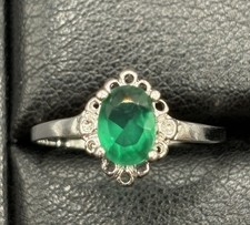 New Condition Sterling Silver Lab Created Emerald Solitaire Ring 925 Size 7