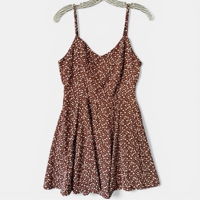Y2K French Kiss Dress Women M Chocolate Brown Babydoll Ditsy Girlhood Cottage