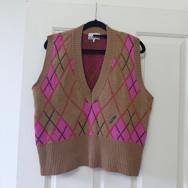 GANNI argyle pattern v-neck vest