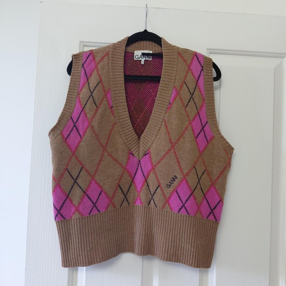 GANNI argyle pattern v-neck vest