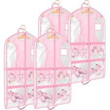 Clear Garment Bags for Dance Costumes, 40 inch Clear PVC Dance 4 Pack Pink