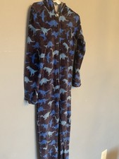 Kids Dinosaur Fleece Hooded One Piece Pajamas Zip Animal Print Blue Green Black