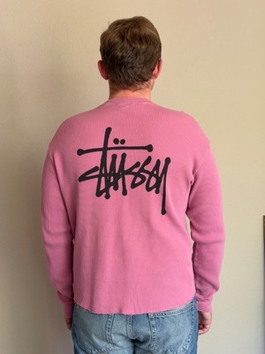 Stüssy Pink Thermal Sweatshirt L | Waffle Knit Long Sleeve