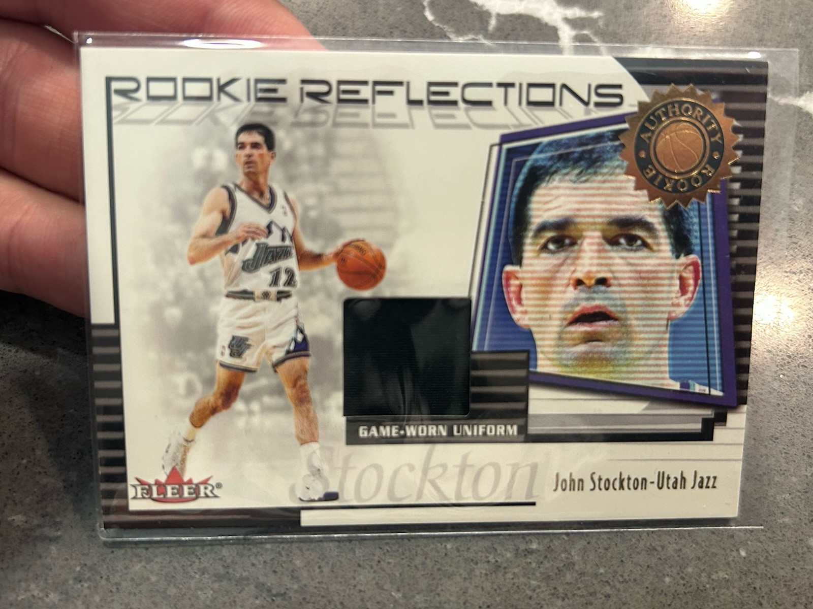 John Stockton 2000-01 Fleer Rookie Authority Reflections Game Used Worn Jersey