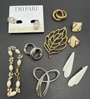 Lot Of Trifari Signed Jewelry- Silver Gold Tone Bracelet Earrings Brooch J40