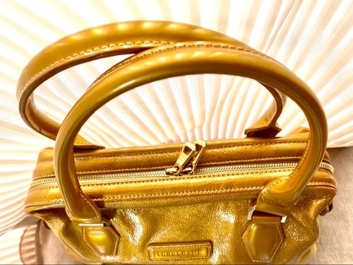 Longchamp Gold Leather Handbag Tote Bag 30x25x12 cm Shoulder Authentic - Picture 3 of 7