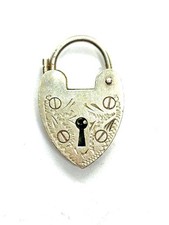 Large Vintage Ornate Sterling Silver Hand Engraved Padlock Clasp 