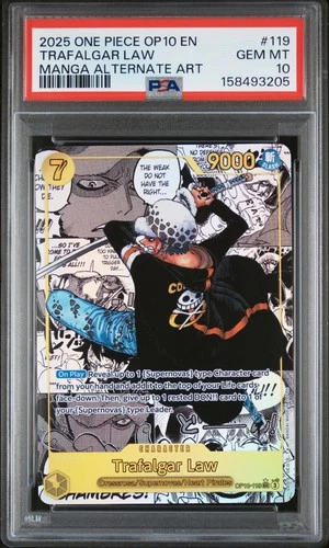 2025 ONE PIECE OP10-ROYAL BLOOD MANGA ALTERNATE ART #119 TRAFALGAR LAW PSA 10