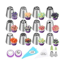 47 Pcs Russian Piping Tips Set, 12 Flower Frosting Nozzles Icing Tips for Cak...