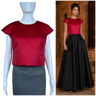 Milly Duchess Satin Crop Top Size 10 Cap Sleeves Red Party Formal Event Blouse
