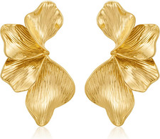 Chunky Gold Statement Earrings for Women Gold Plated Sectored Flower Leaf Shell