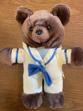 Vintage Dan Brechner Sailor Teddy Bear Plush Brown Blue Outfit 14” 1980s
