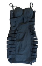Superdown Black Bondage Strap Bodycon Mini Dress Size Small Zip Back Club Party