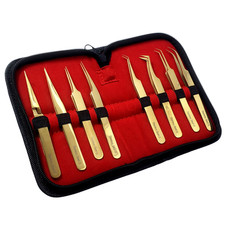 8Pcs Gold Tweezers Salon Tools for Eyelash Extensions Nail Art-Stainless Steel