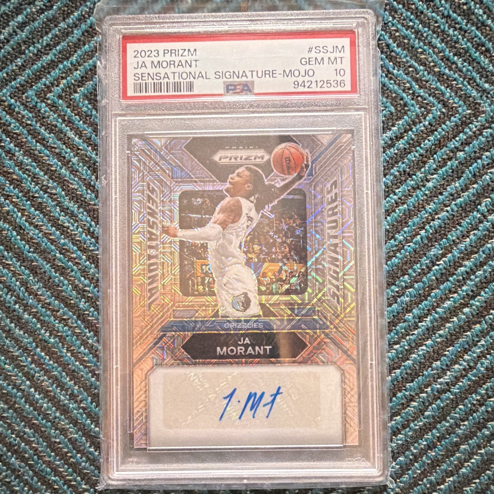 Panini 2023-24 Prizm Ja Morant Sensational Signatures Mojo /25 PSA 10 Auto view 1
