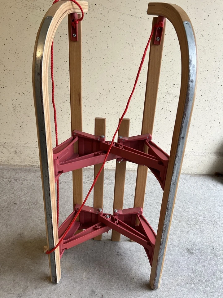 Holzschlitten Hörnerrodel Rodel Schlitten aus Holz mit Zugseil 120cm - Bild 4 von 4