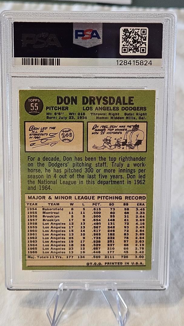 Vintage - 1967 Topps #55, Don Drysdale. PSA - EX 5 (HOF 1984) view 2