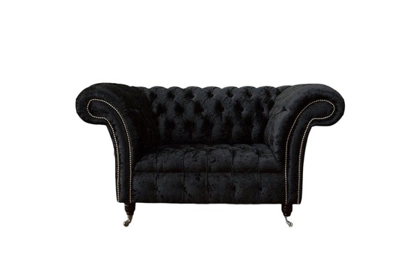 Chesterfield Sessel Design Polster Couch Schwarz Textil Stoff Lounge-image