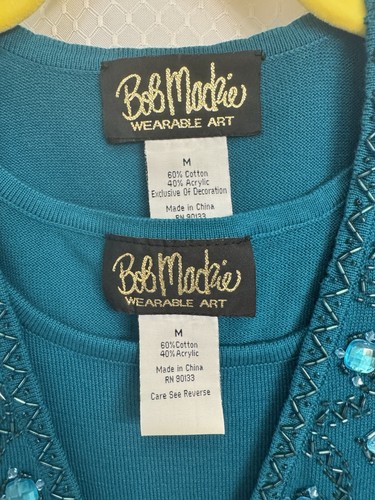 Bob Mackie 2 Piece Turquoise Beaded Sweater And Tank Medium - Picture 2 of 5