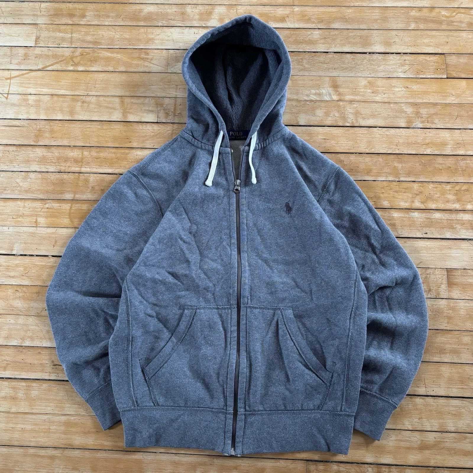 Polo Ralph Lauren Full Zip Hoodie Sweatshirt Double Knit Thermal Size S Pony