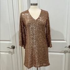 New Maggy London Sequin dress Bronze Size 6 Bell Sleeves