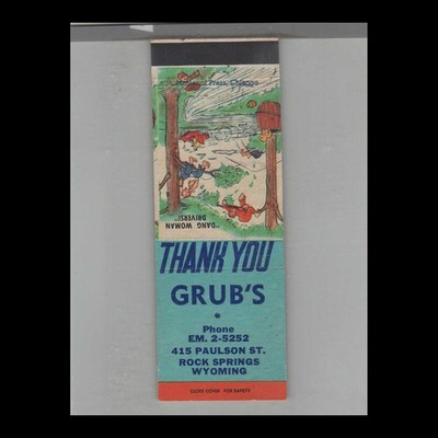 Matchbook Cover Grub's Rock Springs, WY