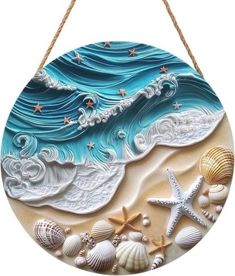 12'' Coastal Coral Wreath - Hello Summer Nautical Welcome Sign for Front Door