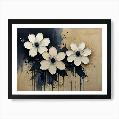 Drei weiße Blumen Kunstdruck gerahmt Wandbild Poster Leinwanddruck Bild