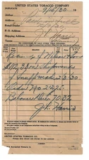 Original 1930 U.S. Tobacco Co. Billhead Receipt for Snuff - Newton, Alabama ?