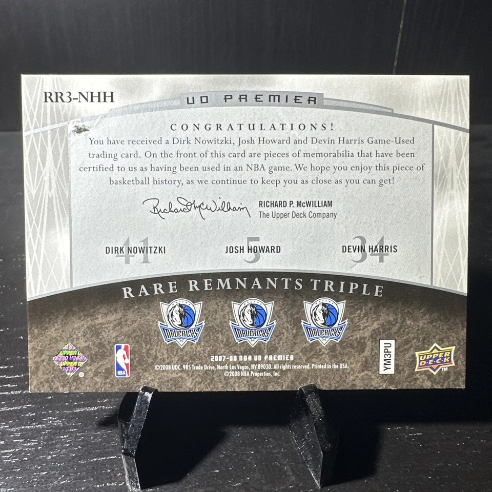 2007 UD Premier Dirk Nowitzki Josh Howard Devin Harris Rare Remnants Jersey /25 - Image 2 of 3