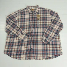 The Foundry Men's Long Sleeves Button Down White Blue Plaid Flannel Shirt 3XLT