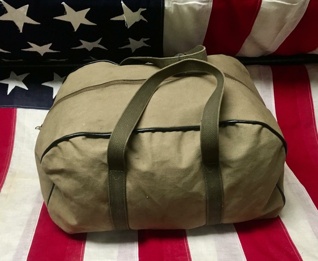 Vintage WWII US Navy OD Canvas Duffel Gym Bag USN Military Tote w/Dog