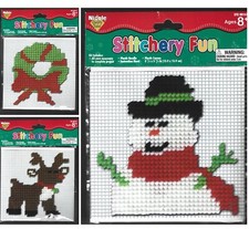 Christmas Needlework 3 Stitchery Fun Plastic Canvas Kits Snowman Wreath Reindeer