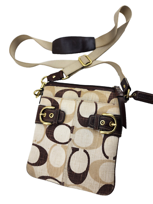 Coach Signature Crossbody Swingpack Cream/Tan/Brown Handbag A0882
