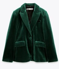 Zara Green Fitted Velvet Blazer Size S Bnwt - Blazer Only