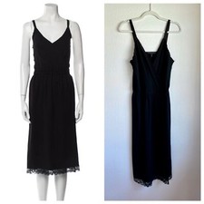 Marc Jacobs Faux Midi Wrap Dress with Lace Hem & Ribbon Straps in Black - Size 4