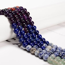 Natural Rainbow Chakra Gemstone Beads Smooth Round 6mm 8mm 10mm 15.5'' Strand