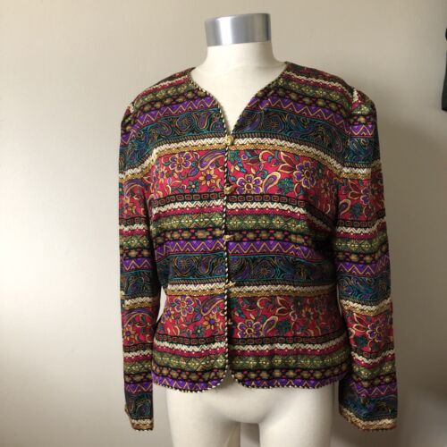 Vintage 80s Colorful Jewel Tones Paisley Silk Wom… - image 1