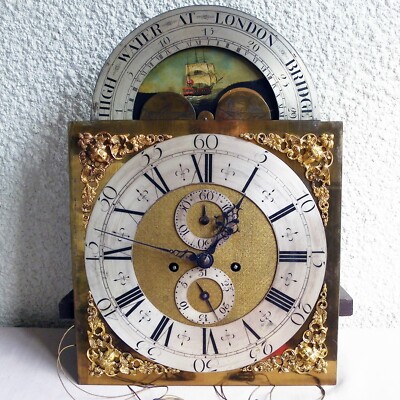 RARE TIDAL LONGCASE CLOCK MOVEMENT HIGH WATER AT LONDON BRIDGE DIAL 20. ...
