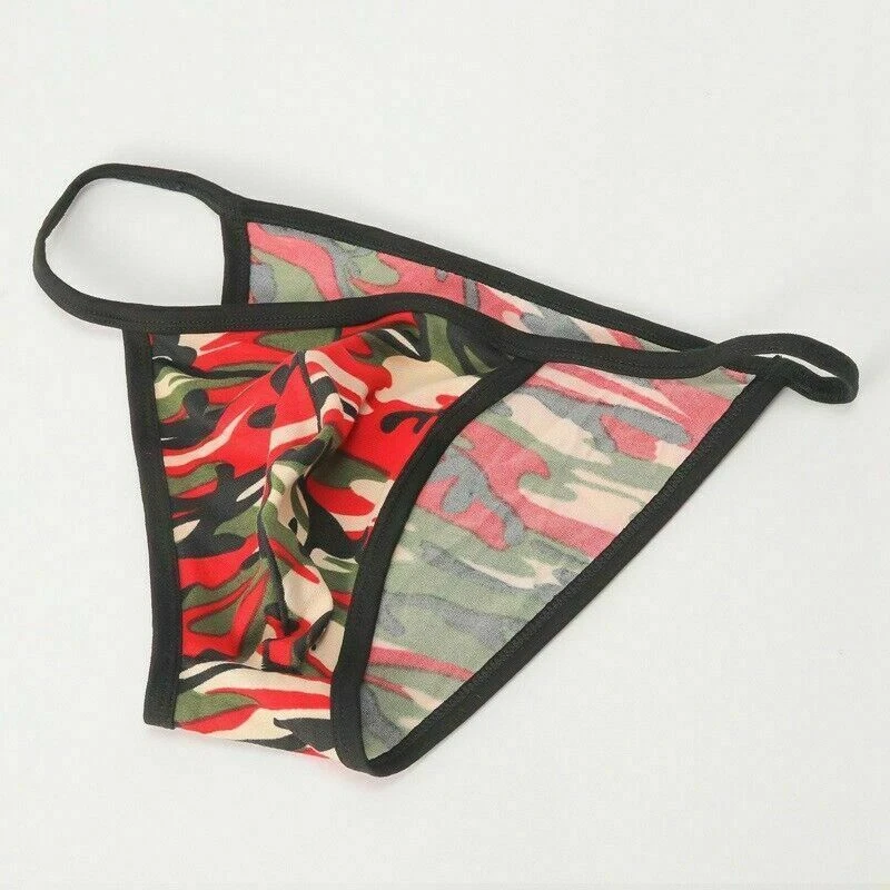 Roupa íntima masculina sexy fio dental lingerie cintura baixa camuflagem tanga - Imagem 3 de 3