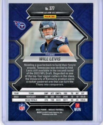 2023 Panini Mosaic Blue Reactive #377 Will Levis RC