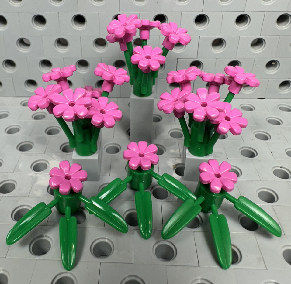 Lego Pink Flowers With Green Leaves Plant Bush Garden Greenery New