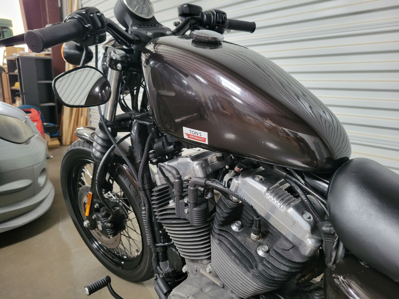 Ton's Harley Sportster Coil Relocation kit with Black Spark plug wires