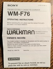 RARE: Sony Walkman FM/AM Stereo Cassette Recorder MANUAL