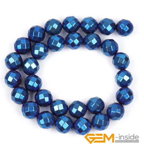 Magnetic Blue Hematite Metallic Coated Faceted Round Jewelry Making Beads 15" - Picture 7 of 55
