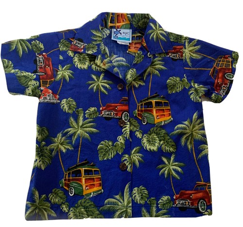RJC Hawaiian Shirt Aloha Surf sail Sunset Ocean Bay Palm Trees Cruise Boy 2T USA