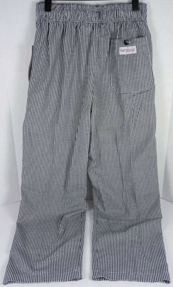 Chef Works Pants M Black Checked Baggies Relaxed Fit Drawstring NBCP-000-M - Image 2 of 4